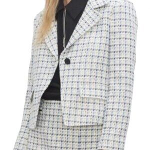 Club Monaco Tweed Cropped Blazer‎ Jacket Blue Ivory Check Size S EUC